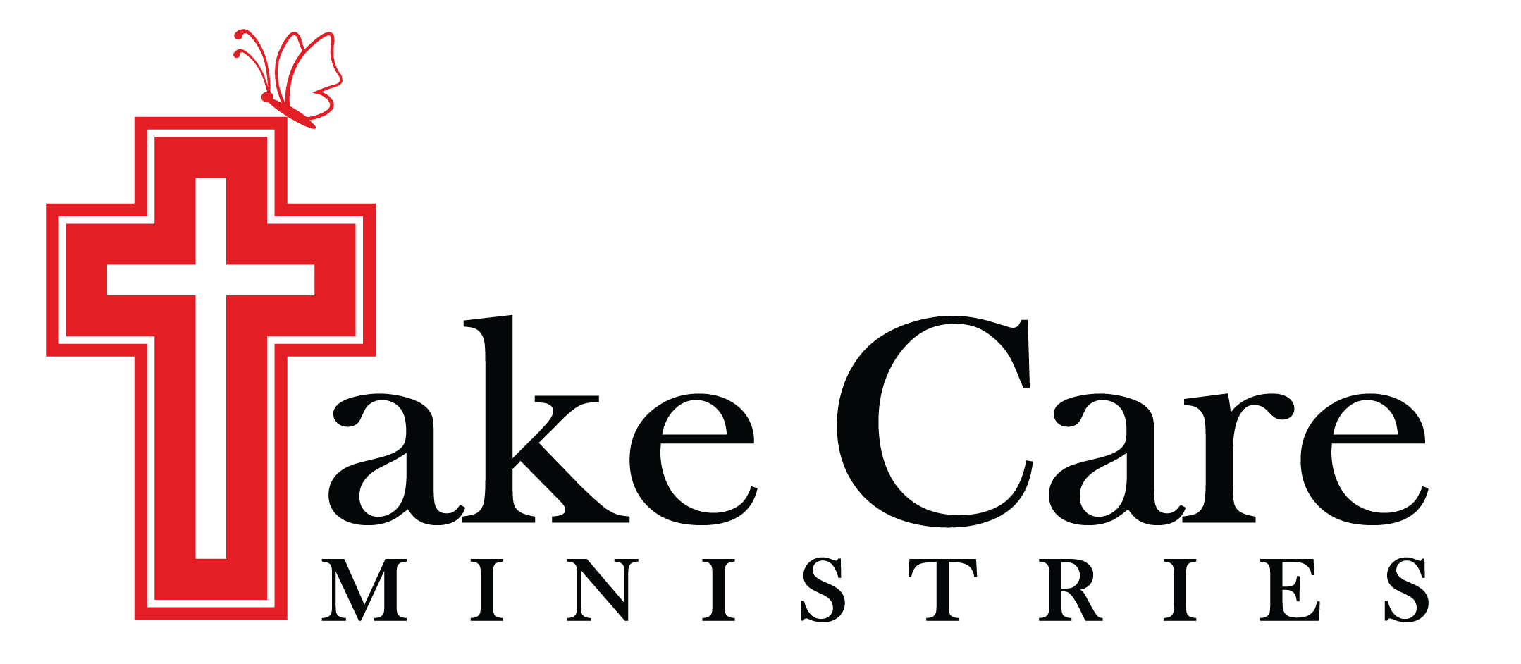 A green background with black lettering that says lake county ministries.